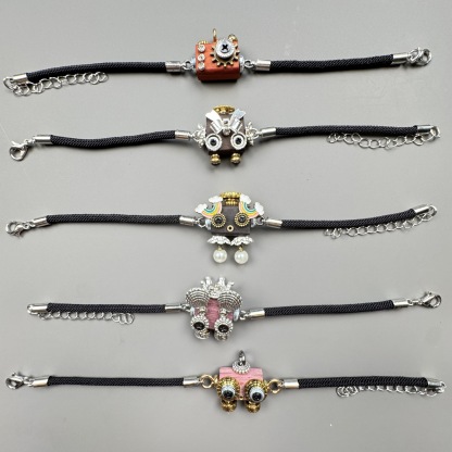 Handcrafted Punk Robot Bracelet - Macrame Woven Beaded Cord, Steampunk Unisex Cuff for Men & Women | Edgy Boho Accessory