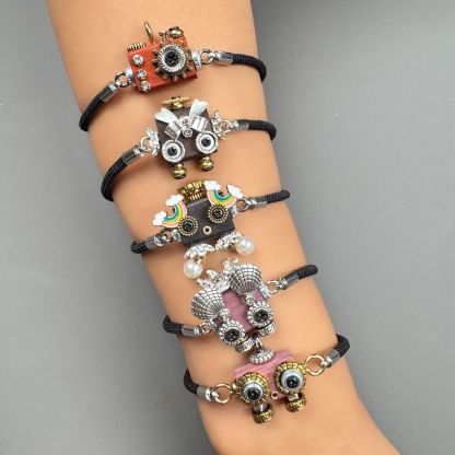 Handcrafted Punk Robot Bracelet - Macrame Woven Beaded Cord, Steampunk Unisex Cuff for Men & Women | Edgy Boho Accessory