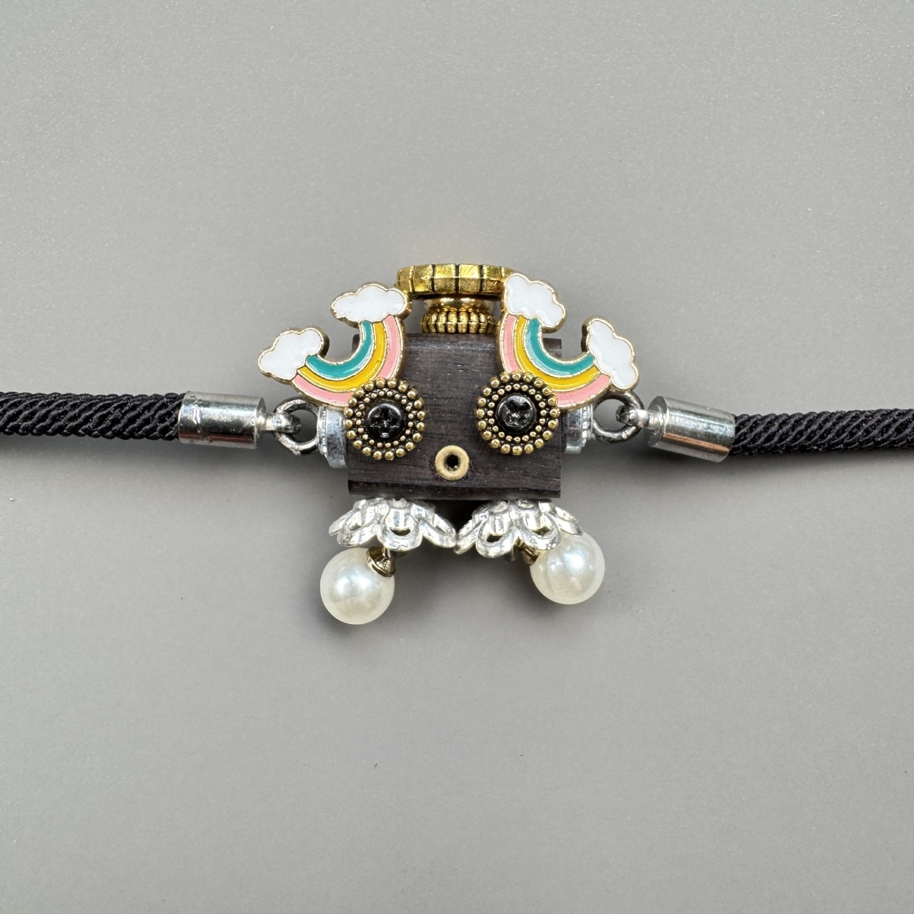 Handcrafted Punk Robot Bracelet - Macrame Woven Beaded Cord, Steampunk Unisex Cuff for Men & Women | Edgy Boho Accessory