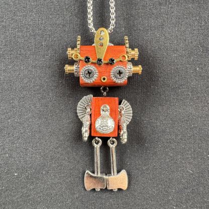 Handmade Punk Robot Pendant - Unique Wooden Necklace Charm & Keychain for Men and Women