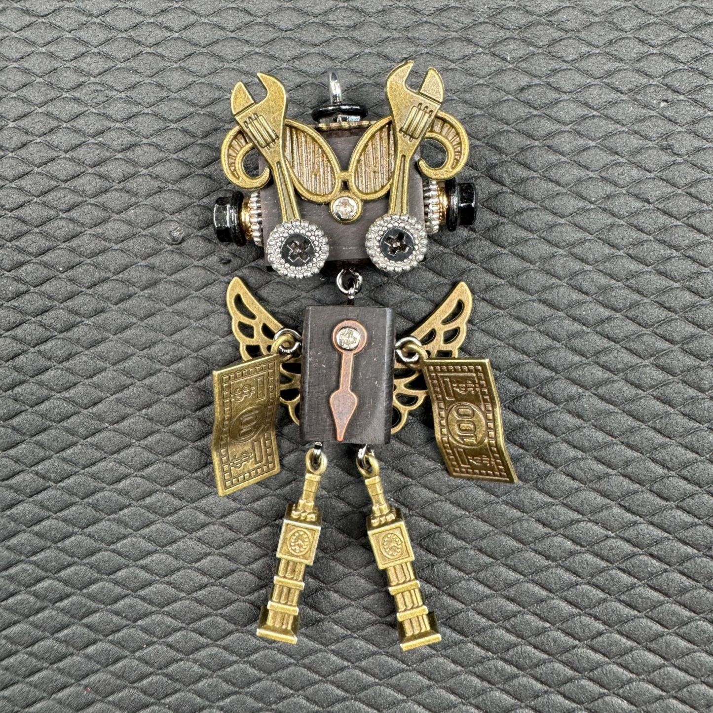 Handmade Punk Robot Pendant - Unique Wooden Necklace Charm & Keychain for Men and Women