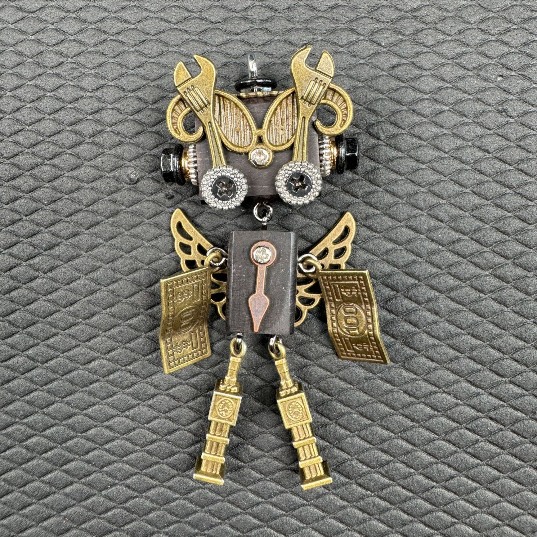Handmade Punk Robot Pendant - Unique Wooden Necklace Charm & Keychain for Men and Women