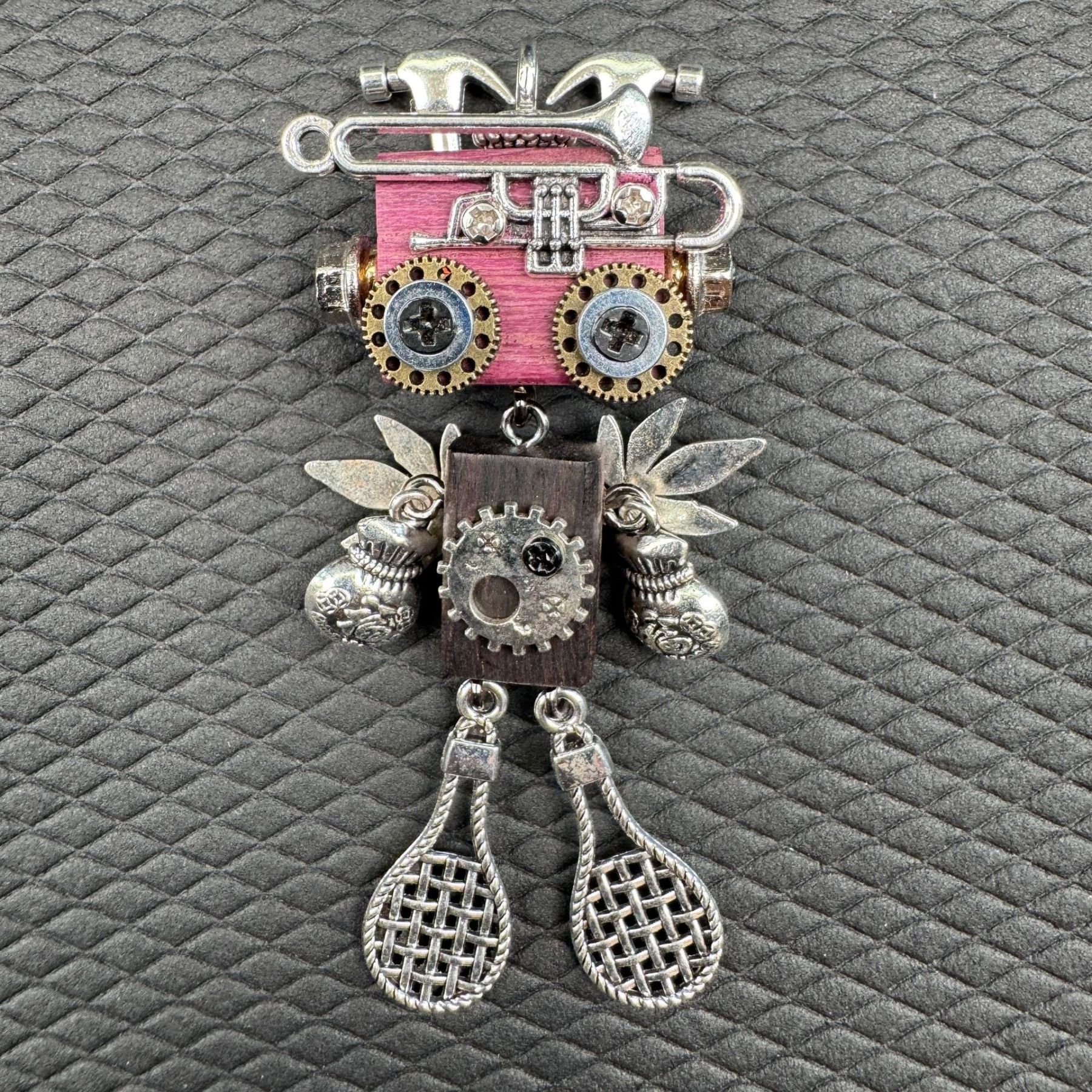 Handmade Punk Robot Pendant - Unique Wooden Necklace Charm & Keychain for Men and Women