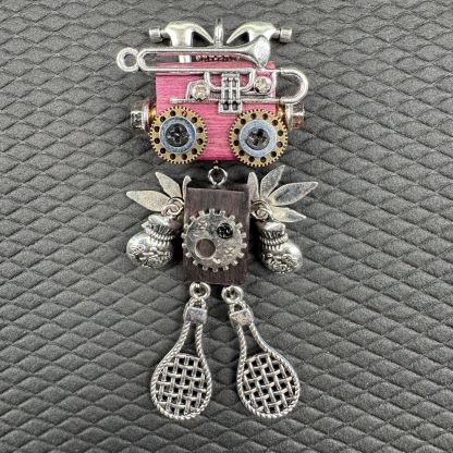 Handmade Punk Robot Pendant - Unique Wooden Necklace Charm & Keychain for Men and Women