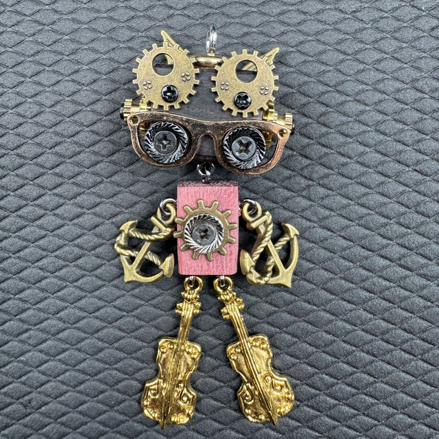Handmade Punk Robot Pendant - Unique Wooden Necklace Charm & Keychain for Men and Women