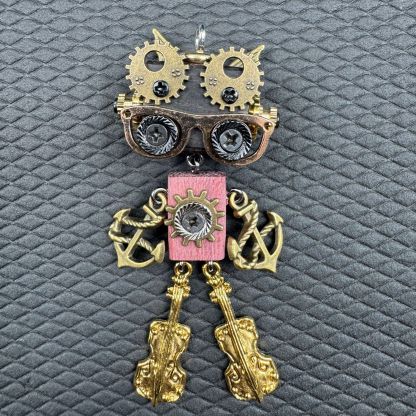 Handmade Punk Robot Pendant - Unique Wooden Necklace Charm & Keychain for Men and Women