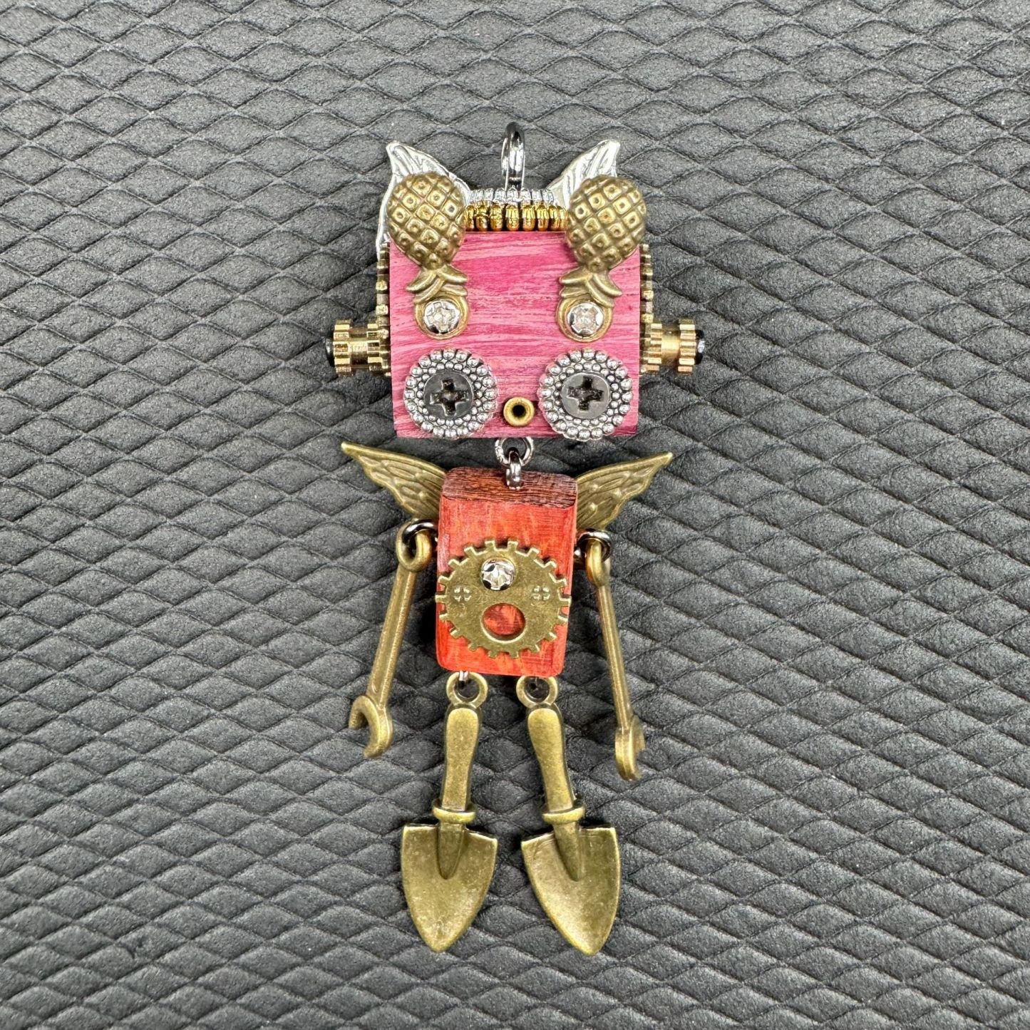 Handmade Punk Robot Pendant - Unique Wooden Necklace Charm & Keychain for Men and Women