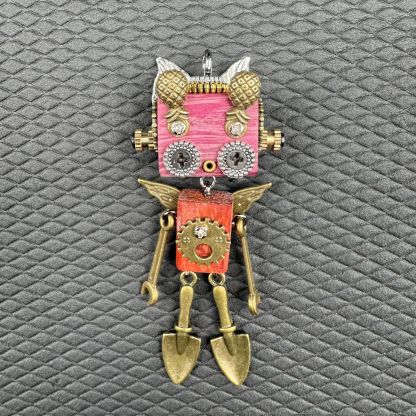 Handmade Punk Robot Pendant - Unique Wooden Necklace Charm & Keychain for Men and Women