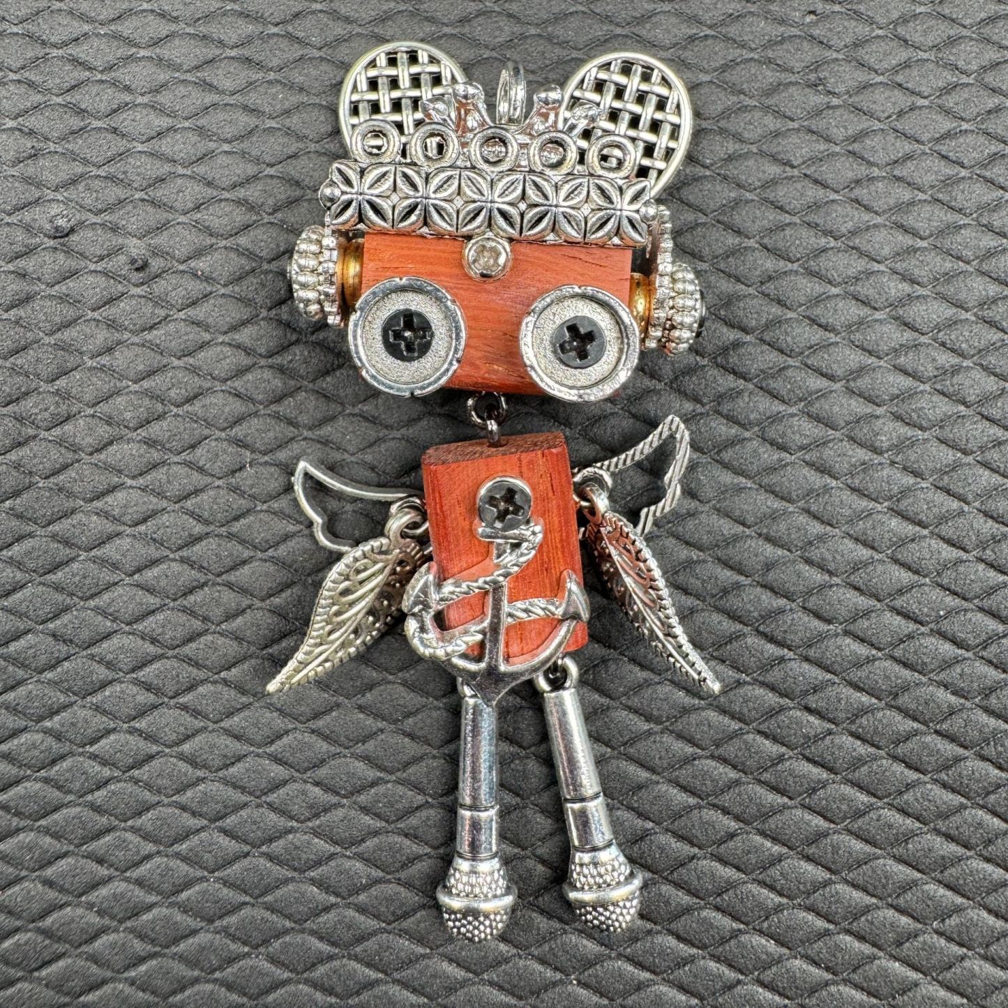 Handmade Punk Robot Pendant - Unique Wooden Necklace Charm & Keychain for Men and Women