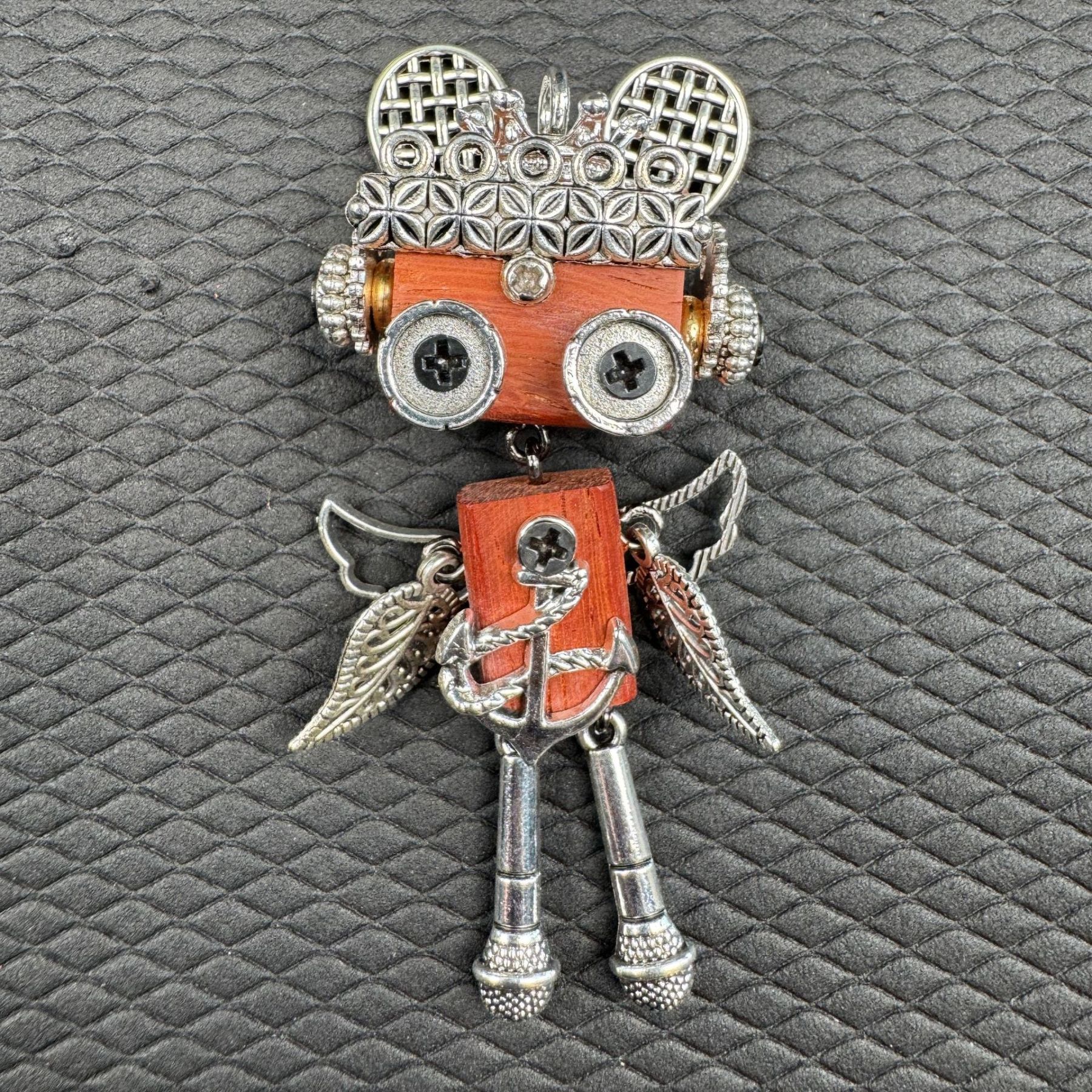 Handmade Punk Robot Pendant - Unique Wooden Necklace Charm & Keychain for Men and Women