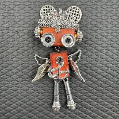 Handmade Punk Robot Pendant - Unique Wooden Necklace Charm & Keychain for Men and Women