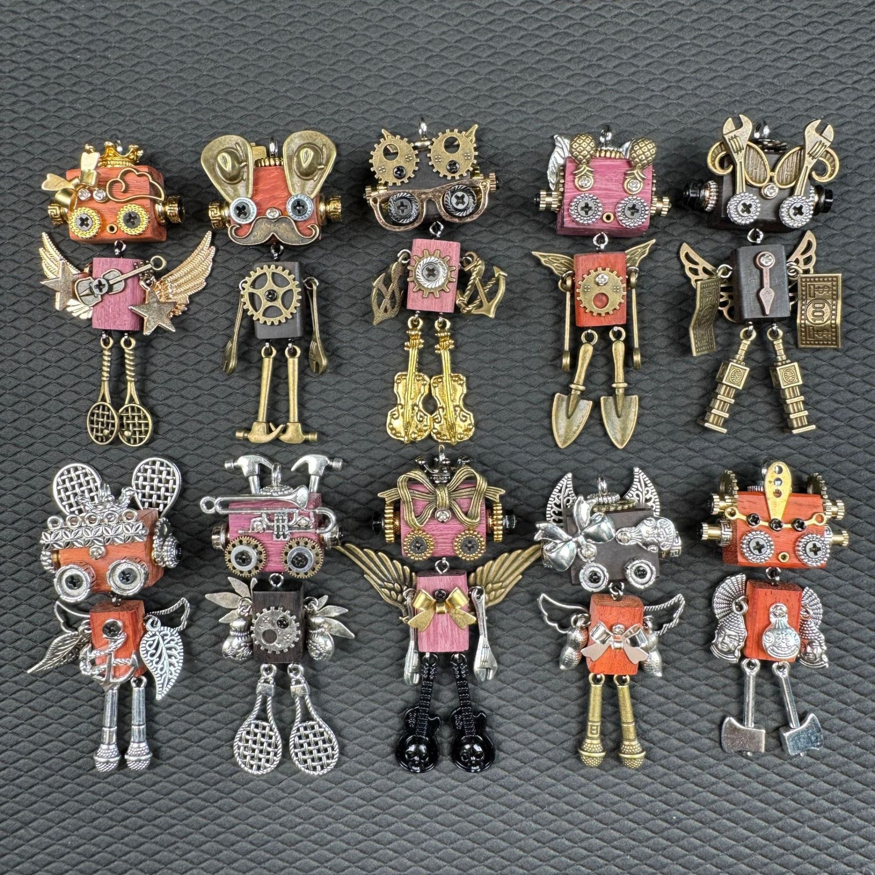 Handmade Punk Robot Pendant - Unique Wooden Necklace Charm & Keychain for Men and Women