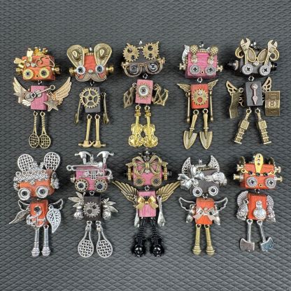 Handmade Punk Robot Pendant - Unique Wooden Necklace Charm & Keychain for Men and Women