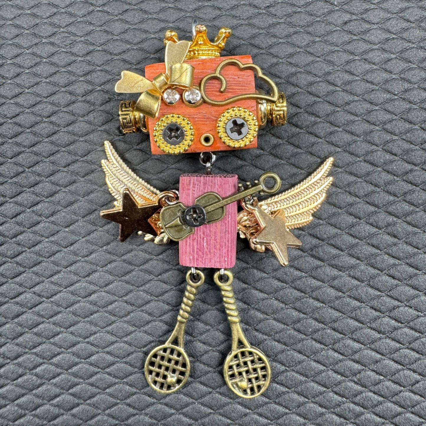 Handmade Punk Robot Pendant - Unique Wooden Necklace Charm & Keychain for Men and Women