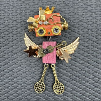 Handmade Punk Robot Pendant - Unique Wooden Necklace Charm & Keychain for Men and Women