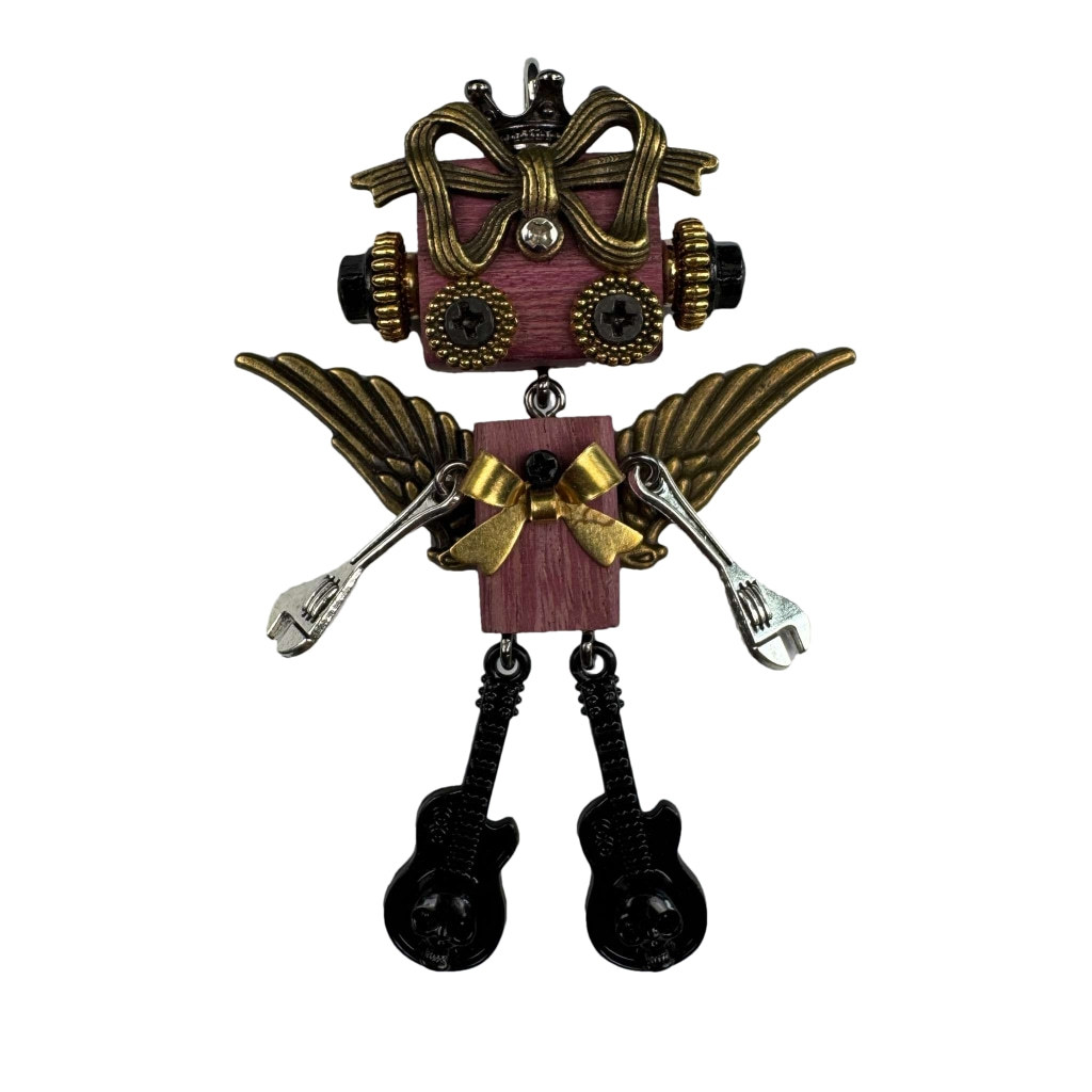 Handmade Punk Robot Pendant - Unique Wooden Necklace Charm & Keychain for Men and Women