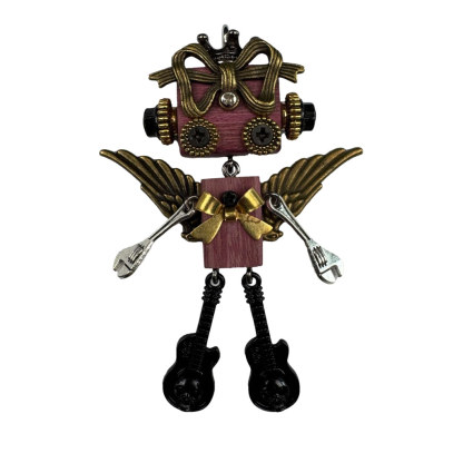 Handmade Punk Robot Pendant - Unique Wooden Necklace Charm & Keychain for Men and Women