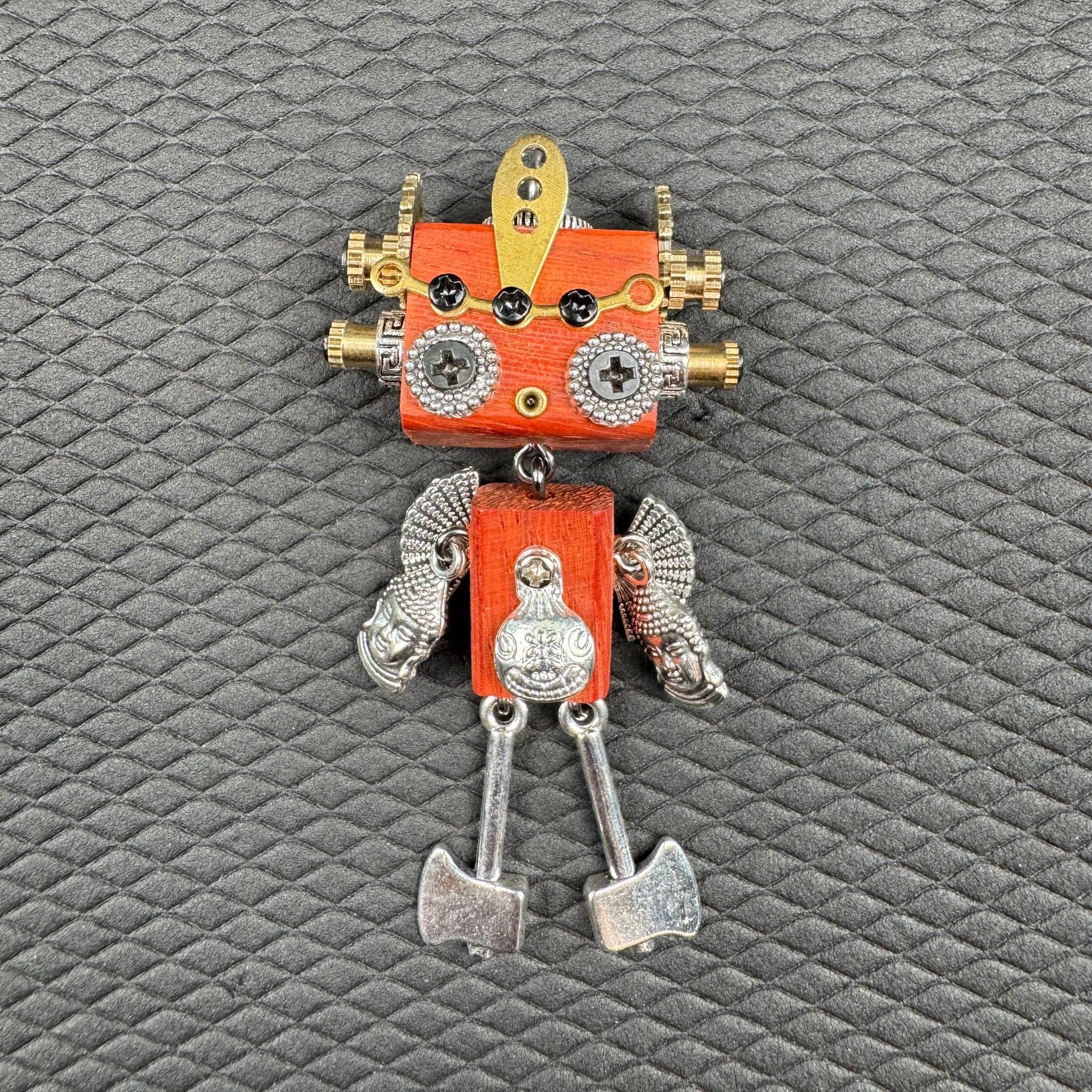 Handmade Punk Robot Pendant - Unique Wooden Necklace Charm & Keychain for Men and Women