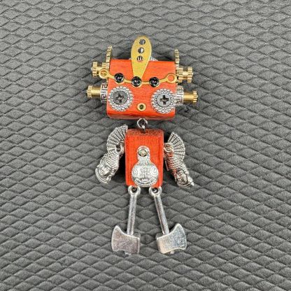 Handmade Punk Robot Pendant - Unique Wooden Necklace Charm & Keychain for Men and Women