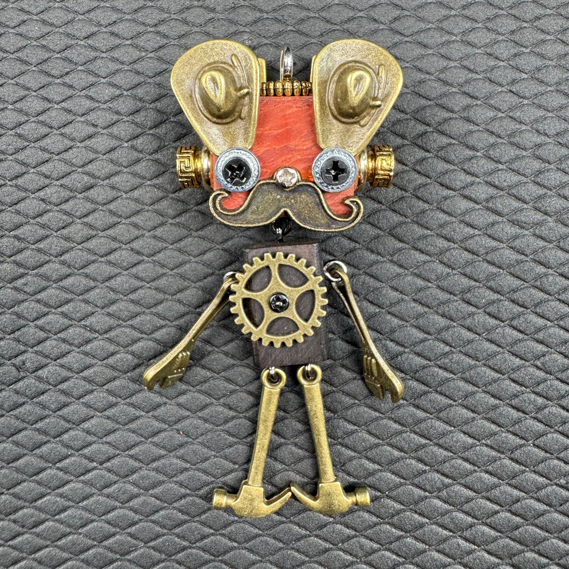 Handmade Punk Robot Pendant - Unique Wooden Necklace Charm & Keychain for Men and Women