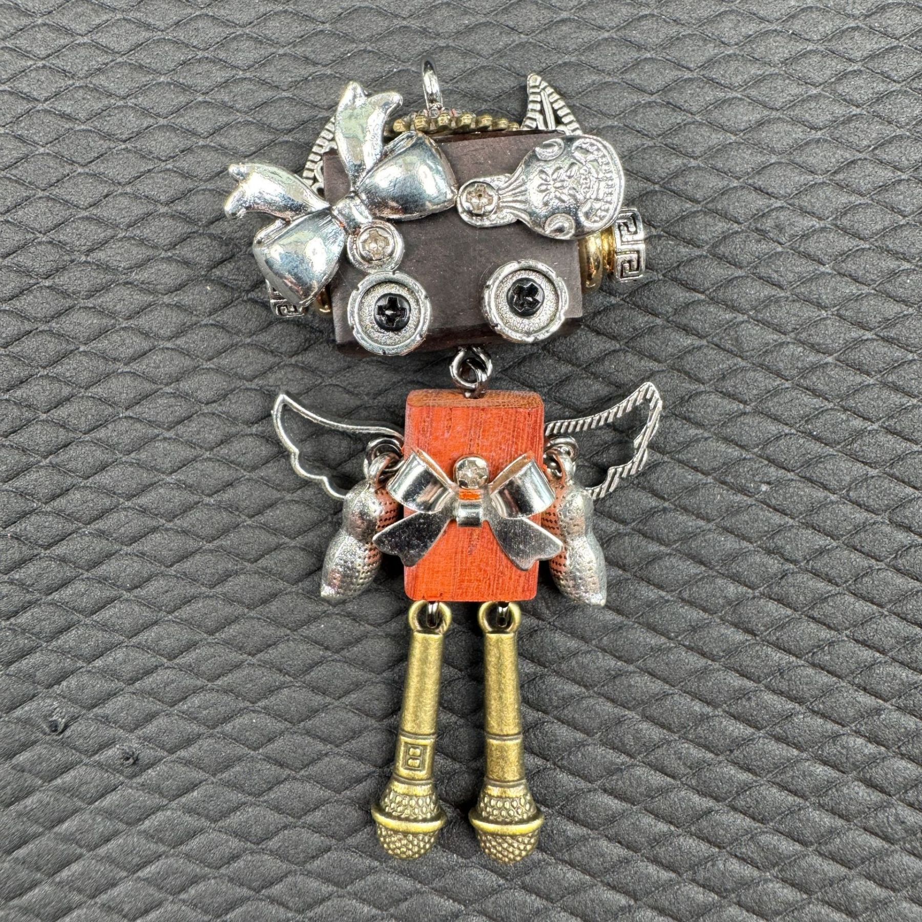 Handmade Punk Robot Pendant - Unique Wooden Necklace Charm & Keychain for Men and Women