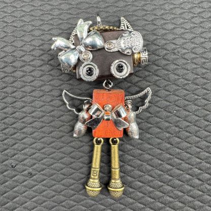 Handmade Punk Robot Pendant - Unique Wooden Necklace Charm & Keychain for Men and Women
