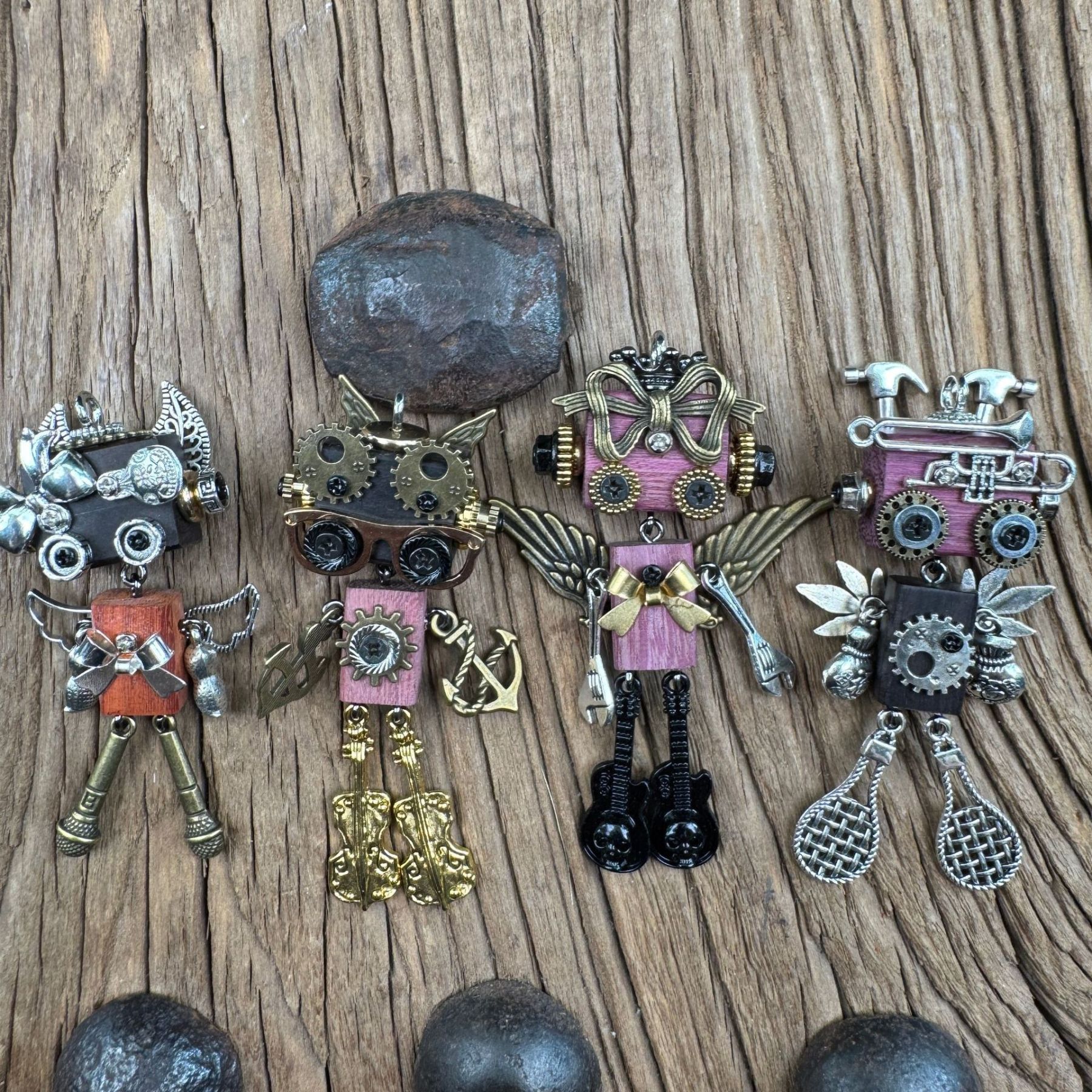 Handmade Punk Robot Pendant - Unique Wooden Necklace Charm & Keychain for Men and Women