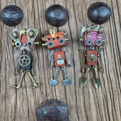 Handmade Punk Robot Pendant - Unique Wooden Necklace Charm & Keychain for Men and Women