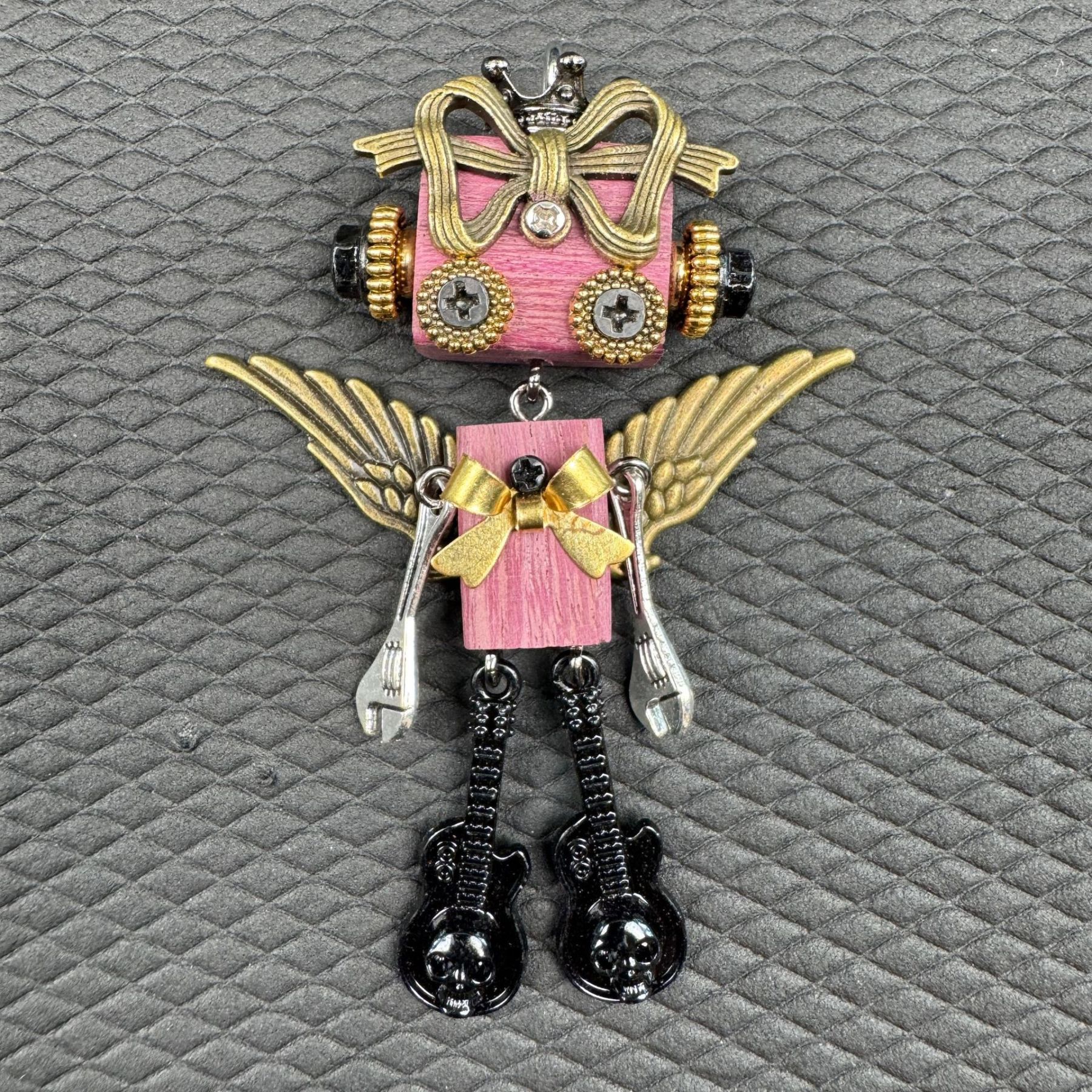 Handmade Punk Robot Pendant - Unique Wooden Necklace Charm & Keychain for Men and Women