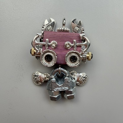 Wearable Industrial Bot - Handmade Steampunk Toy as Necklace Charm & Keychain, Unique Unisex Fashion Collectible