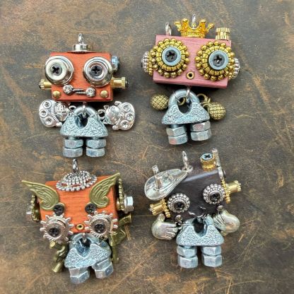 Wearable Industrial Bot - Handmade Steampunk Toy as Necklace Charm & Keychain, Unique Unisex Fashion Collectible