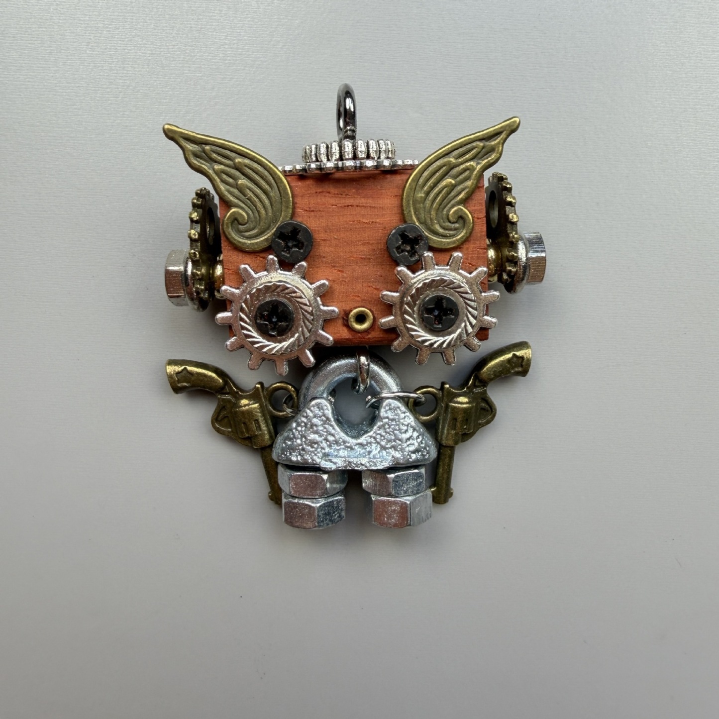 Wearable Industrial Bot - Handmade Steampunk Toy as Necklace Charm & Keychain, Unique Unisex Fashion Collectible