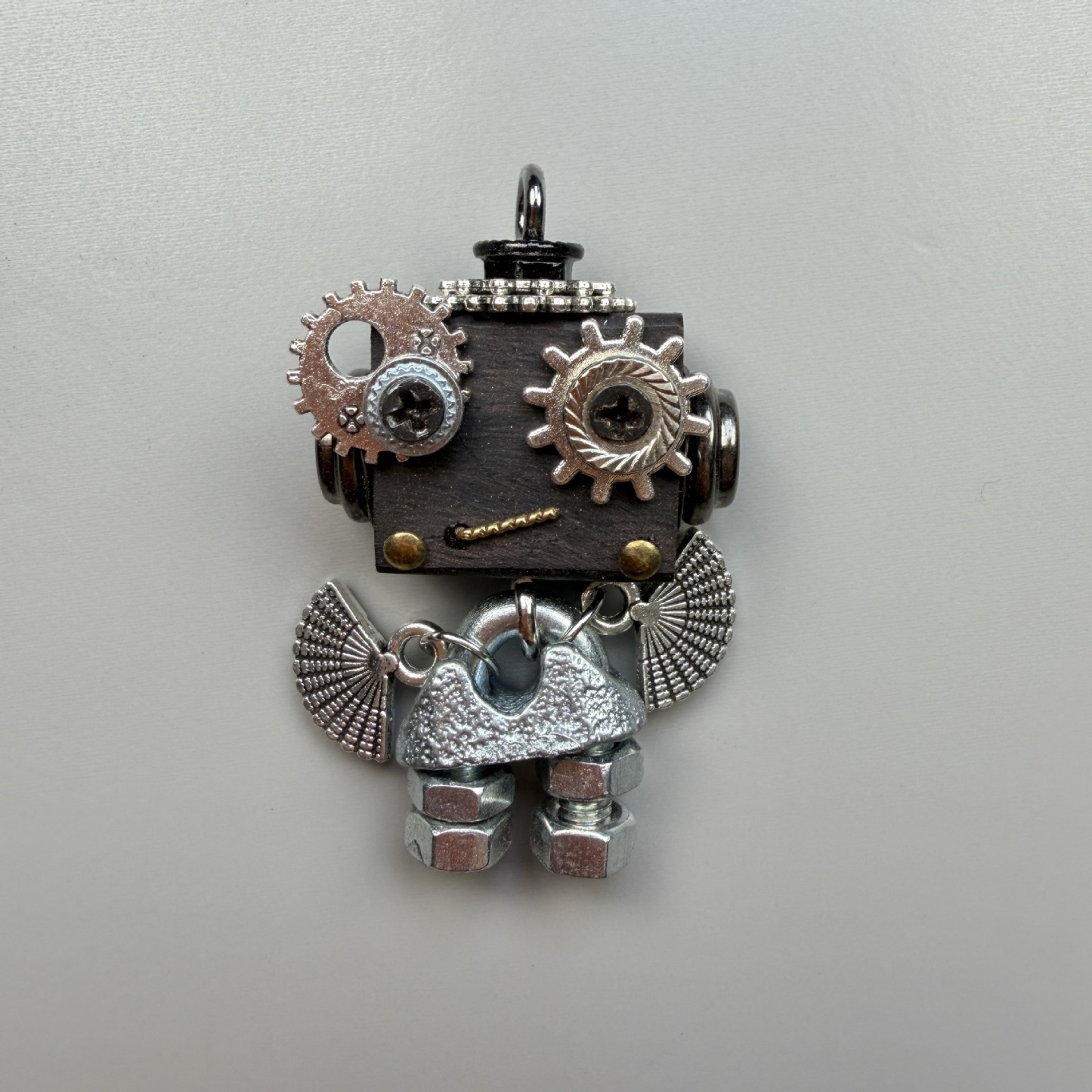 Wearable Industrial Bot - Handmade Steampunk Toy as Necklace Charm & Keychain, Unique Unisex Fashion Collectible