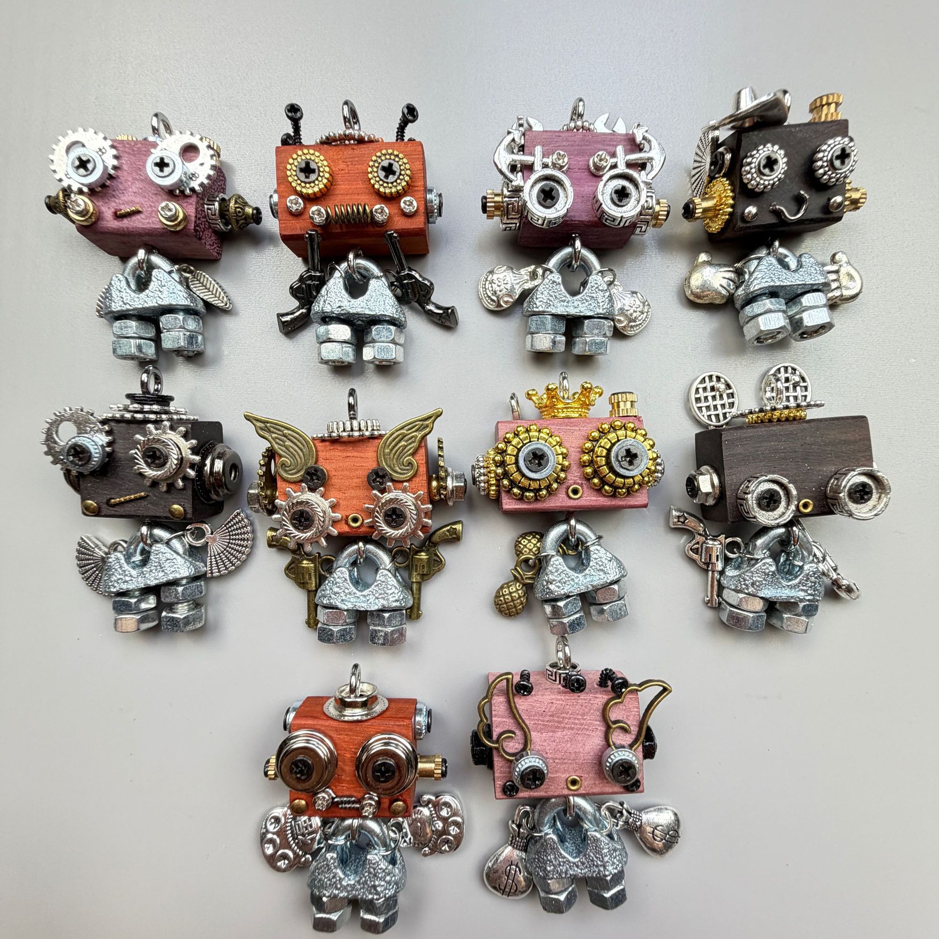 Wearable Industrial Bot - Handmade Steampunk Toy as Necklace Charm & Keychain, Unique Unisex Fashion Collectible