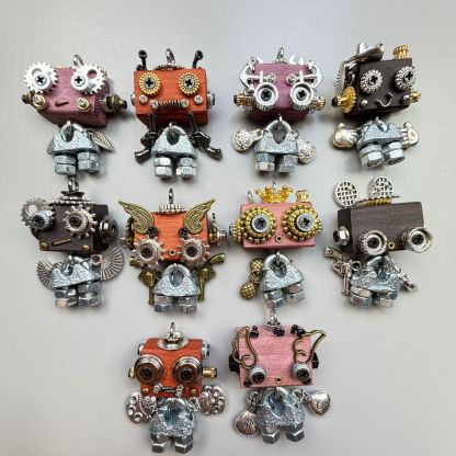 Wearable Industrial Bot - Handmade Steampunk Toy as Necklace Charm & Keychain, Unique Unisex Fashion Collectible