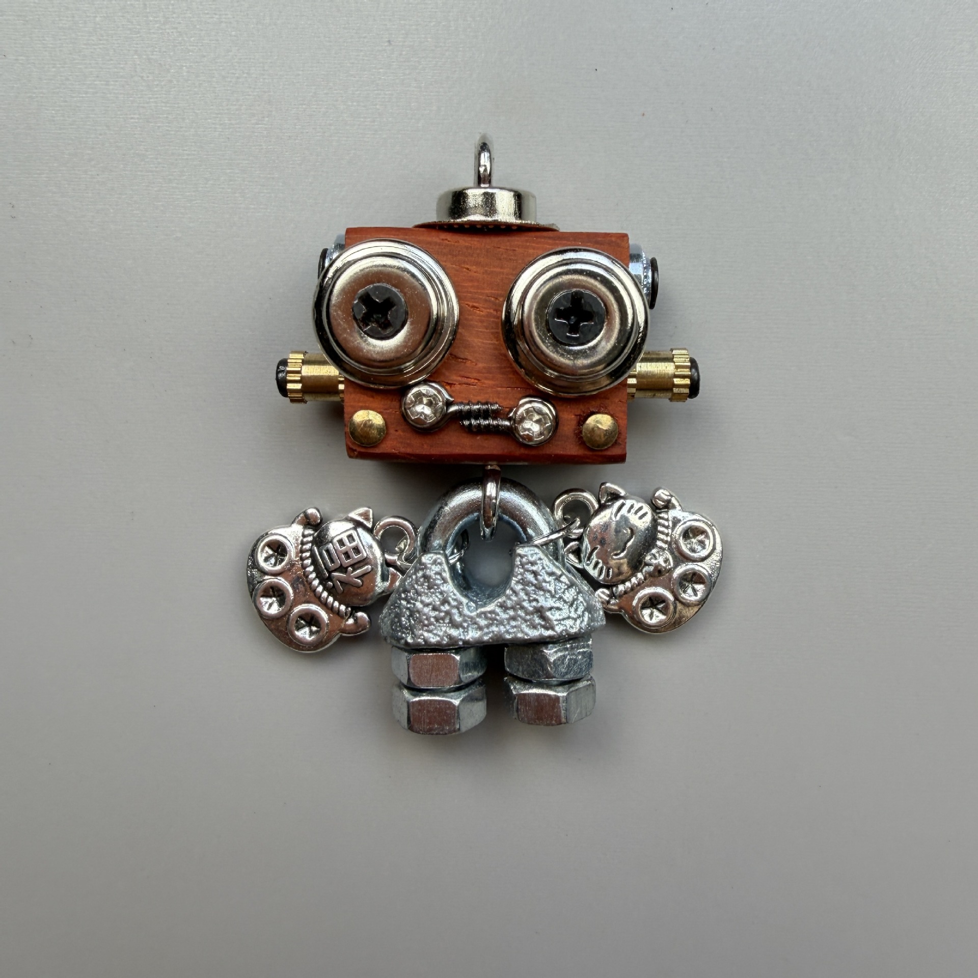 Wearable Industrial Bot - Handmade Steampunk Toy as Necklace Charm & Keychain, Unique Unisex Fashion Collectible