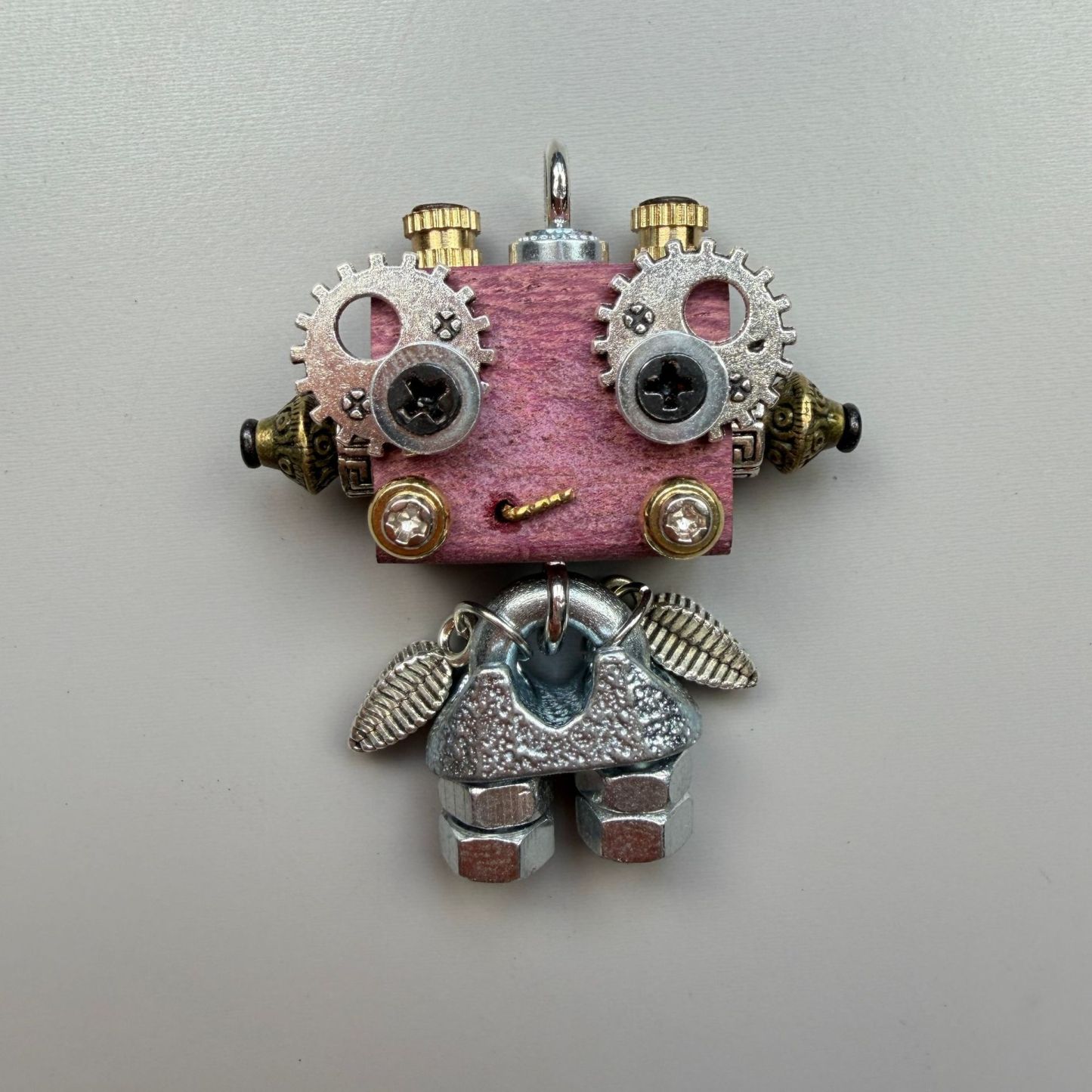 Wearable Industrial Bot - Handmade Steampunk Toy as Necklace Charm & Keychain, Unique Unisex Fashion Collectible