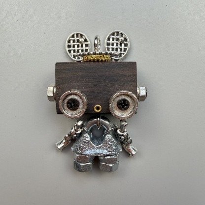 Wearable Industrial Bot - Handmade Steampunk Toy as Necklace Charm & Keychain, Unique Unisex Fashion Collectible