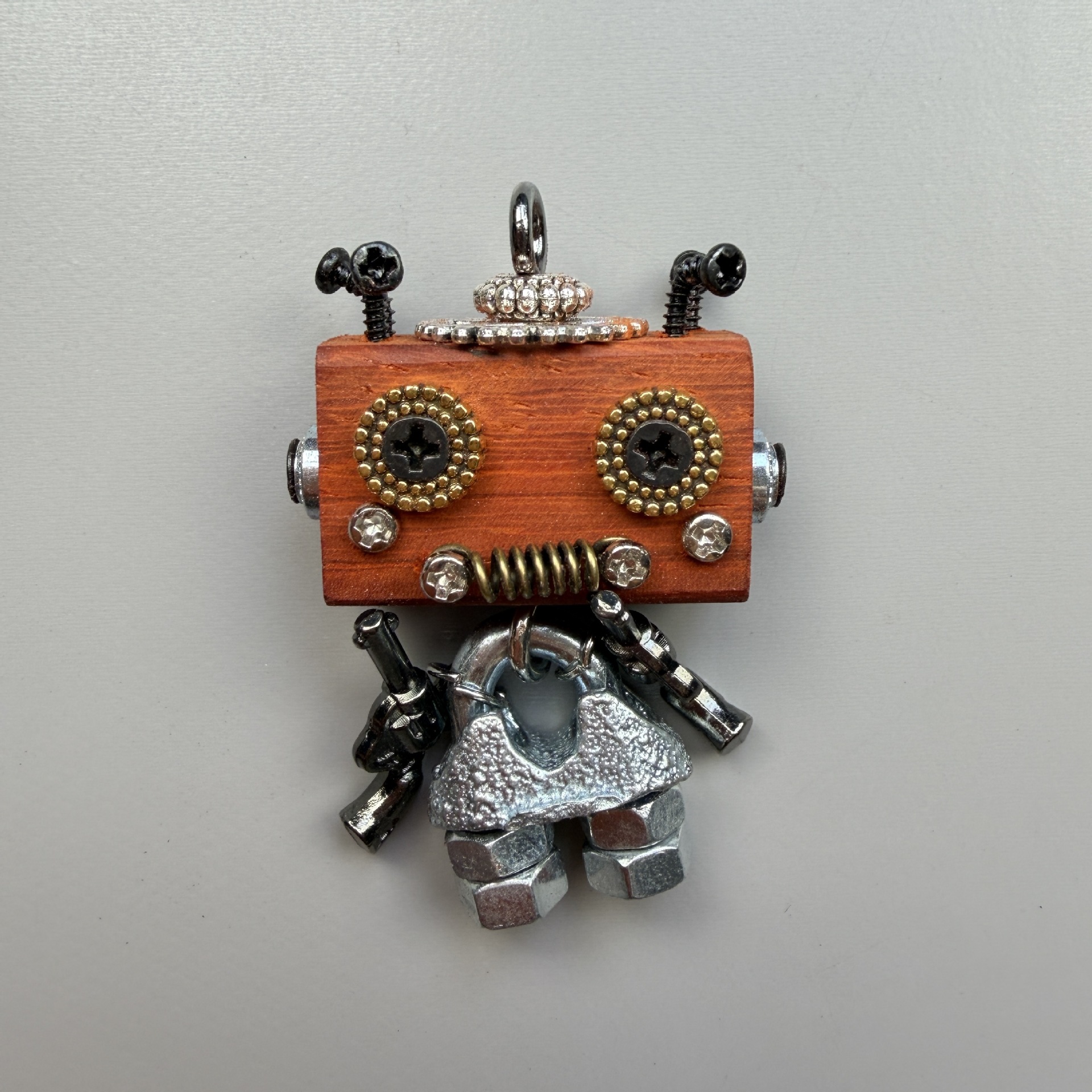 Wearable Industrial Bot - Handmade Steampunk Toy as Necklace Charm & Keychain, Unique Unisex Fashion Collectible