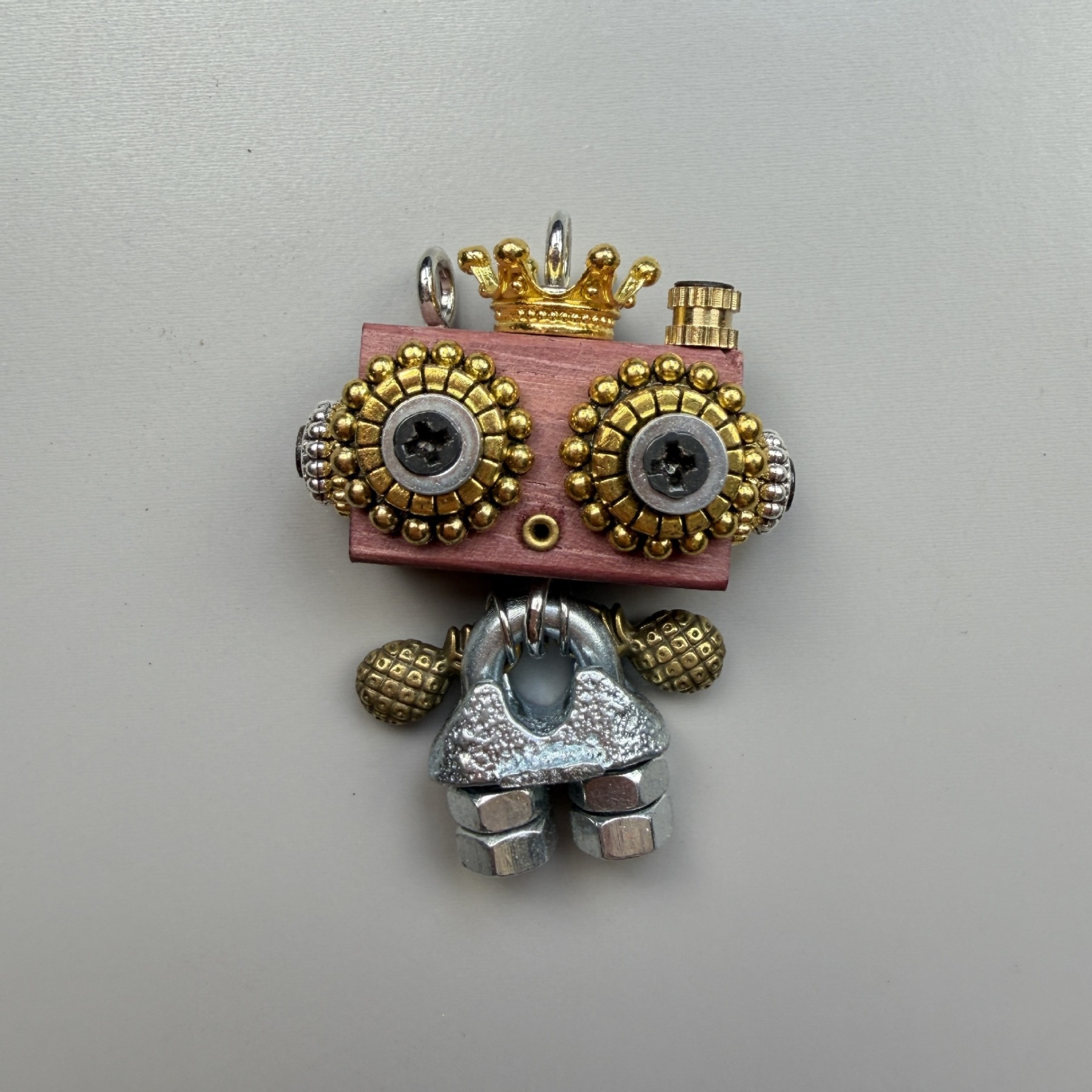 Wearable Industrial Bot - Handmade Steampunk Toy as Necklace Charm & Keychain, Unique Unisex Fashion Collectible