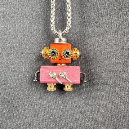Globally-Inspired Punk Robot Charm - Handmade Wooden Pendant for Necklace or Keys, Unique Unisex Gift Idea