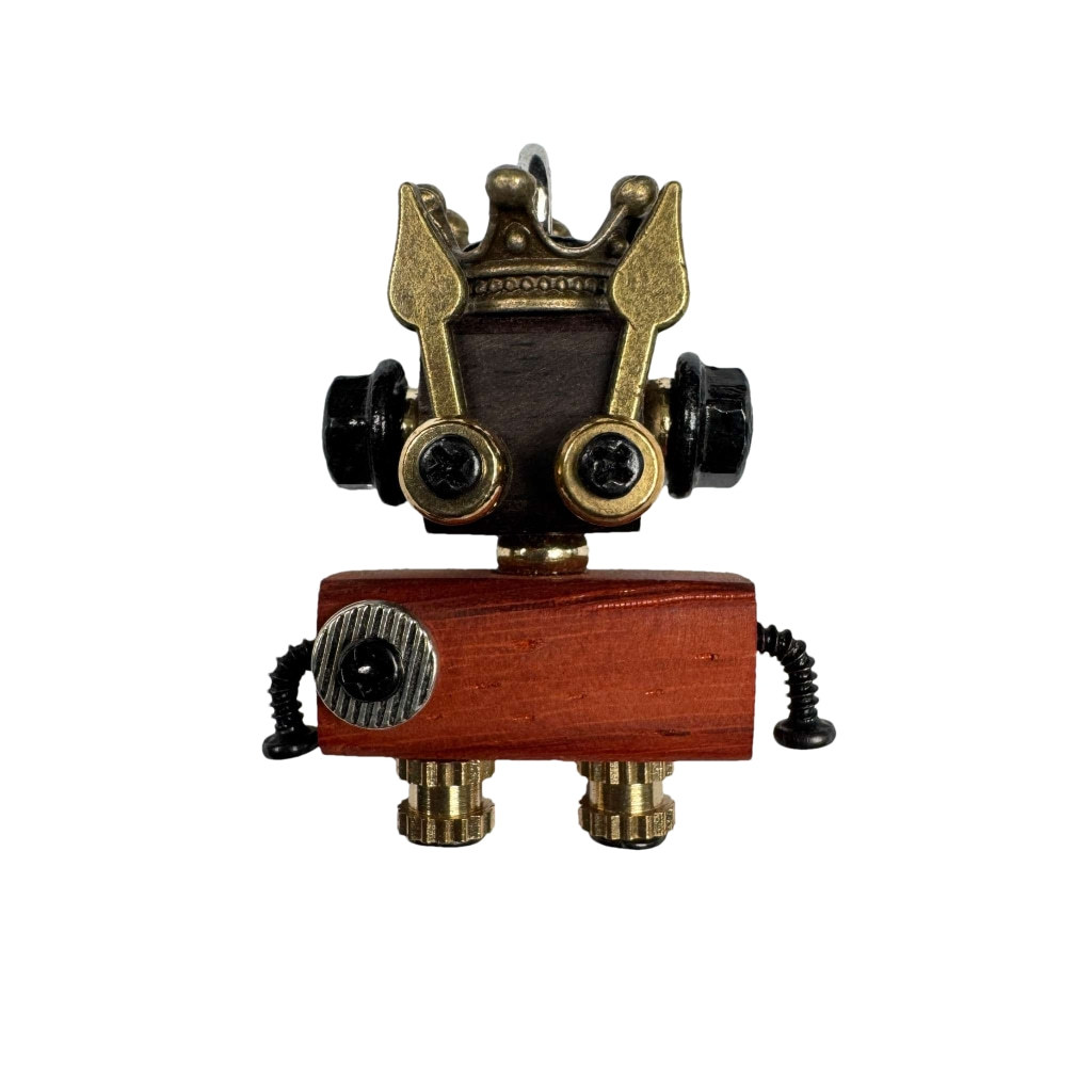 Globally-Inspired Punk Robot Charm - Handmade Wooden Pendant for Necklace or Keys, Unique Unisex Gift Idea