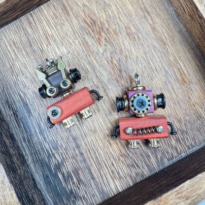 Globally-Inspired Punk Robot Charm - Handmade Wooden Pendant for Necklace or Keys, Unique Unisex Gift Idea
