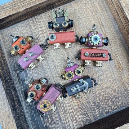 Globally-Inspired Punk Robot Charm - Handmade Wooden Pendant for Necklace or Keys, Unique Unisex Gift Idea
