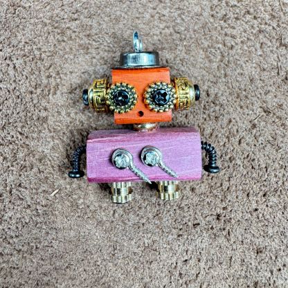 Globally-Inspired Punk Robot Charm - Handmade Wooden Pendant for Necklace or Keys, Unique Unisex Gift Idea