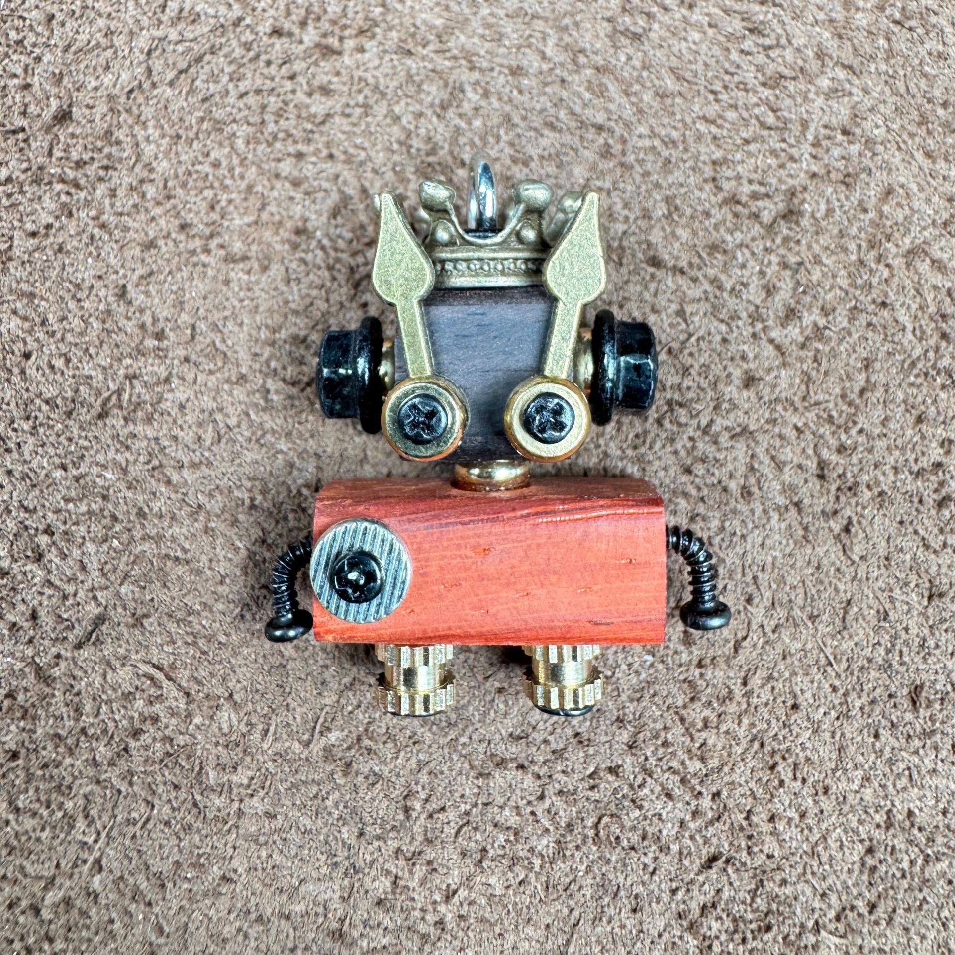 Globally-Inspired Punk Robot Charm - Handmade Wooden Pendant for Necklace or Keys, Unique Unisex Gift Idea