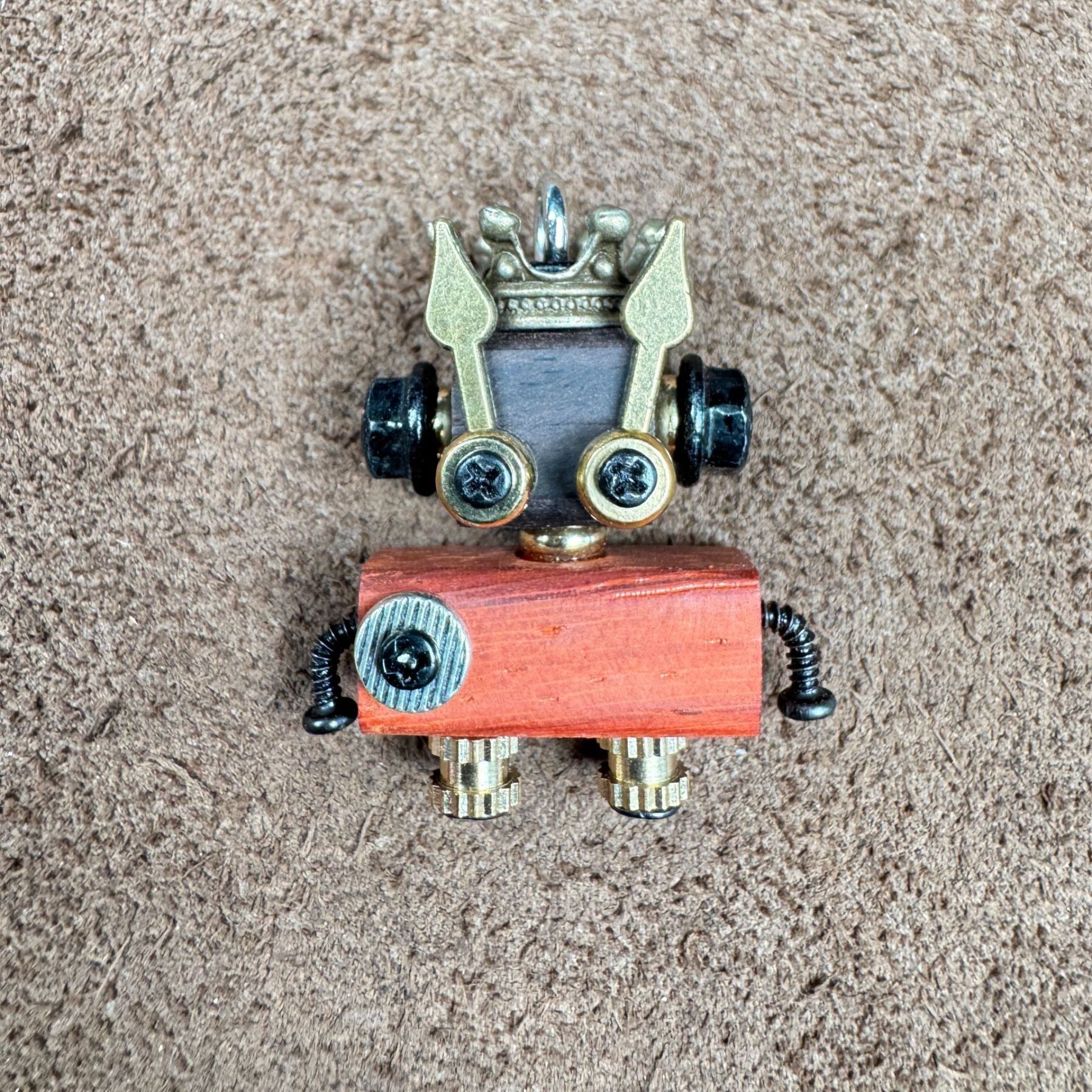 Globally-Inspired Punk Robot Charm - Handmade Wooden Pendant for Necklace or Keys, Unique Unisex Gift Idea