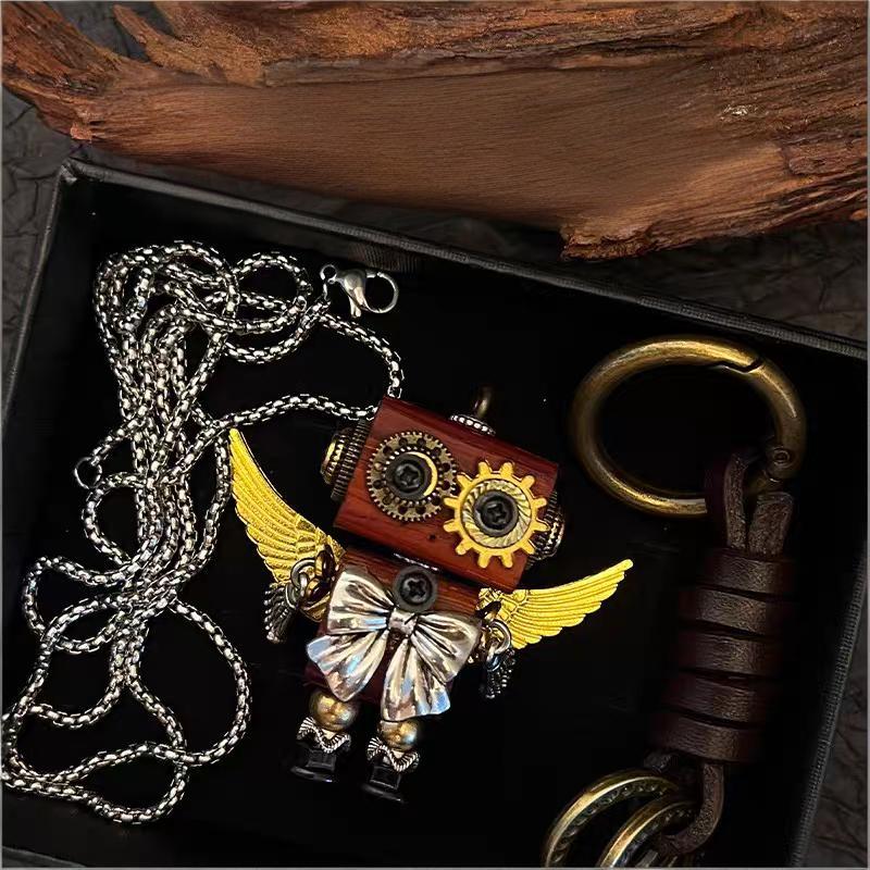 Handmade Cyberpunk Gothic Angel Keychain - Ominous Eye Steampunk Pendant for Bag, Car, Necklace
