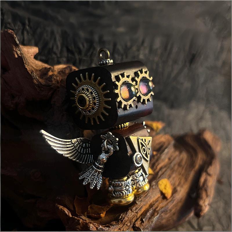 Handmade Cyberpunk Gothic Angel Keychain - Ominous Eye Steampunk Pendant for Bag, Car, Necklace