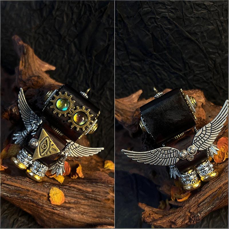 Handmade Cyberpunk Gothic Angel Keychain - Ominous Eye Steampunk Pendant for Bag, Car, Necklace